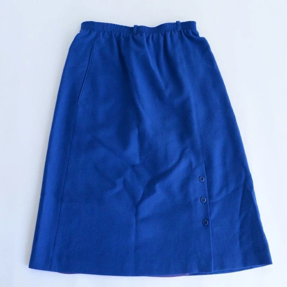 Vintage White  Stag Blue Pure Virgin Wool A Line Skirt - Cobalt